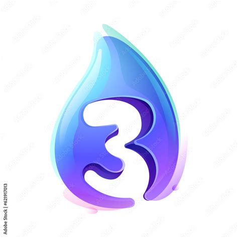 3 Logo Pure Water Drop Number Three Logo Eco Friendly 3d Realistic
