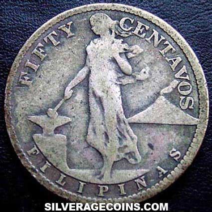 1907 Philippine Silver 50 Centavos Silver Age Coins