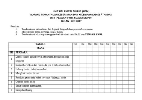 Contoh Jadual Cuci Tandas