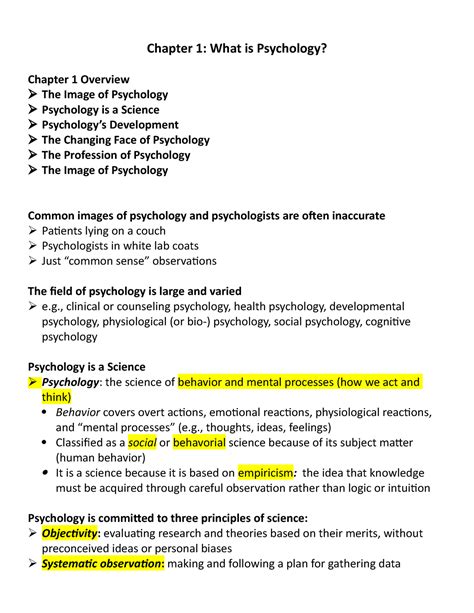 Chapter Outline Notes Psy Chapter What Is Psychology Chapter