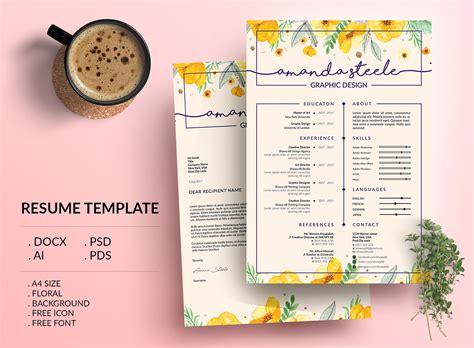 Floral Resume Template / CV Template/ Letterhead/ :: Behance