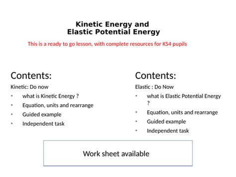 Kinetic And Elastic Potential Energy Teaching Resources