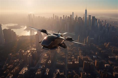 Premium AI Image EVTOL Flying High Over A City Urban Air Mobility