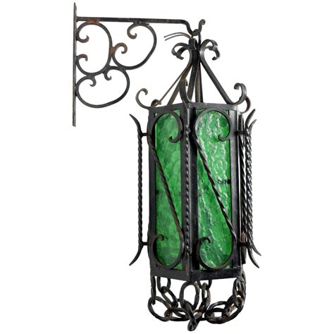 Craftsman Iron Gas Fixture With Green Slag Glass For Sale At 1stdibs