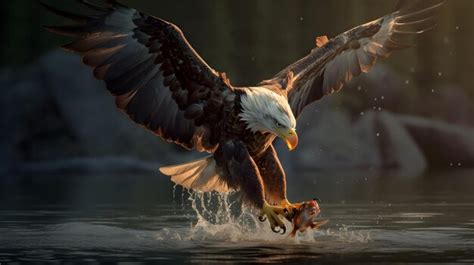 Premium Ai Image Beautiful Eagle Catching A Fish Cinematic Lighting