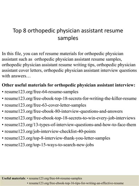 Top 8 Orthopedic Physician Assistant Resume Samples Pdf