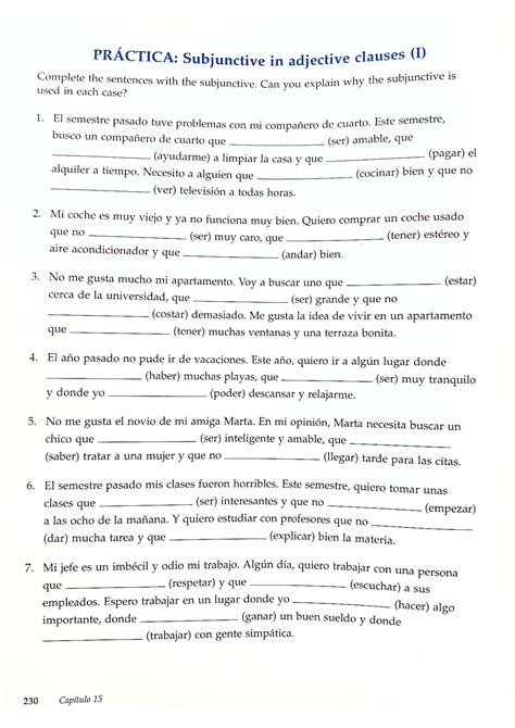 Solved Practica Subjunctive In Adjective Clauses I Complete The