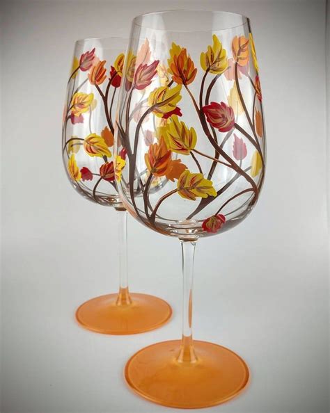 Autumn Leaf Hand Painted Wine Glass Bright Fall Leaves Etsy In