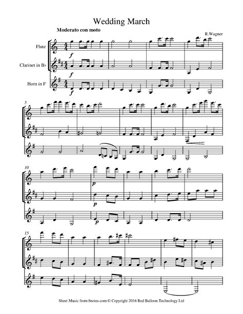 Wagner Wedding March Sheet Music For Flute Clarinet Horn