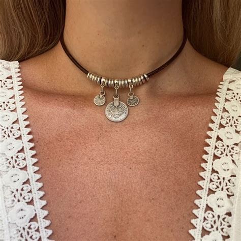 Boho Choker Bohemian Necklace Leather Choker Hippie Jewelry Boho