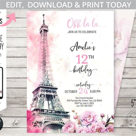 Paris Invitation Etsy