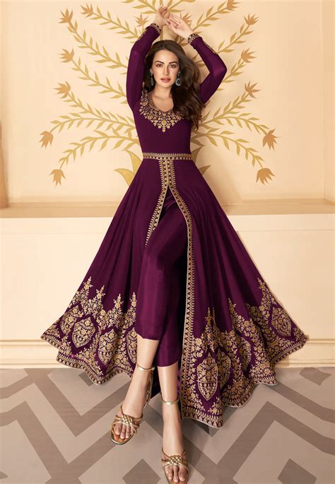 Purple Georgette Center Slit Anarkali Suit 222984