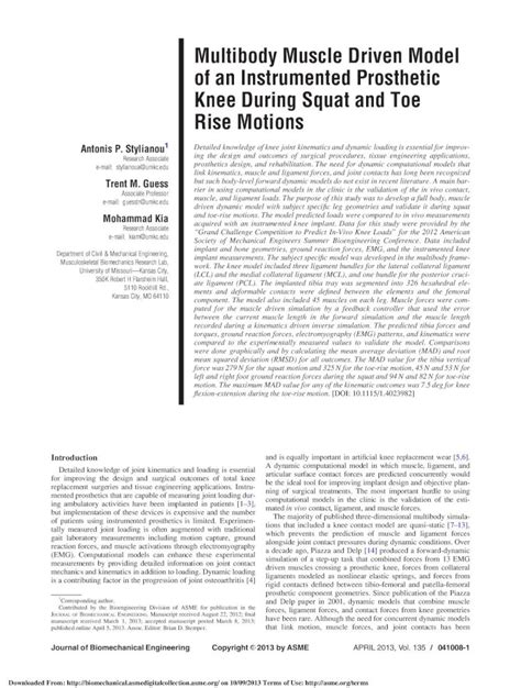 PDF Multibody Muscle Driven Model Of An Instrumented Prosthetic Knee