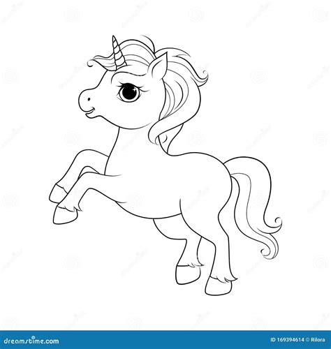 Cute Cartoon Unicorn Black And White Vector Illustration For Coloring