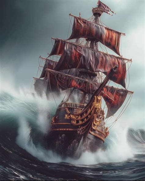 ghost ship sailing  stormy ocean