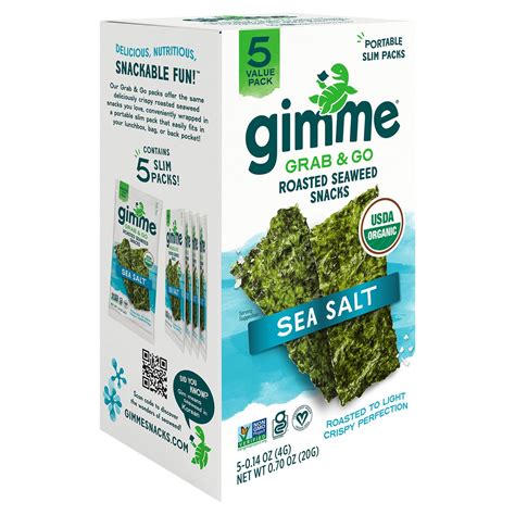 Gimme Seaweed Grab Go Organic Premium Roasted Seaweed Snack Sea Salt