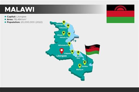 Premium Vector Malawi Isometric 3d Illustration Map Flag Capital Cities Area Population And