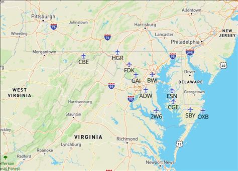 Free Maryland Airports Map And The Top 6 Airports In Maryland