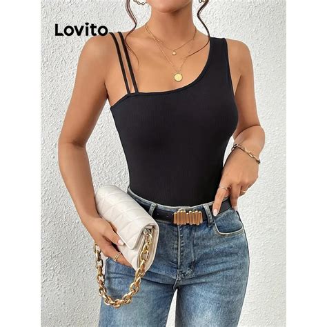 Lovito Regata casual lisa assimétrica para mulheres LNL74018 Shopee