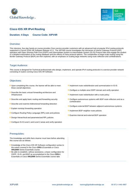 PDF Cisco IOS XR IPv4 Routing Global Knowledgestore Globalknowledge