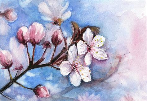 Cherry blossom - Sakura tree art - Watercolor original - Japanese style painting - Spring blooms ...