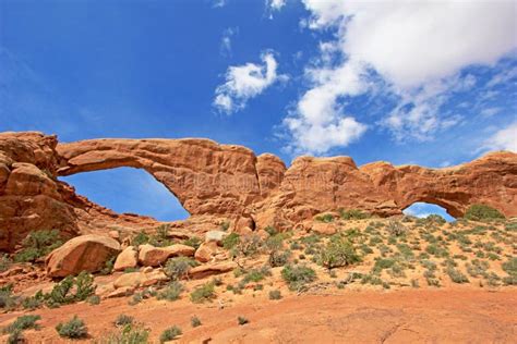 South And North Window Arch At Arches National Park In Utah Usa Stock