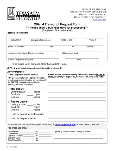 Tamuk Transcript Fill Out Sign Online DocHub