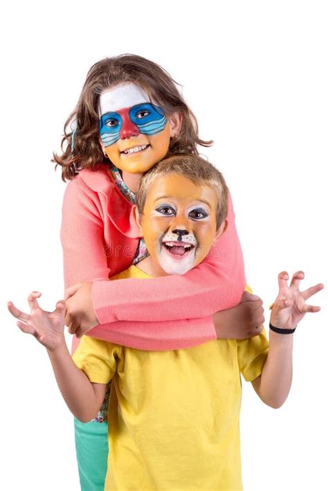 Kids with Animal Face-paint Stock Image - Image of childhood, colors ...