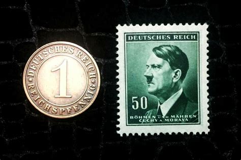 Authentic German Ww2 Unused Stamp And Rare Ww2 German 1 Reichspfennig