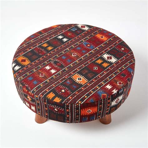Flat Kilim Footstool with Legs