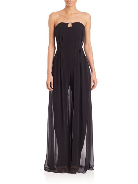 Halston Strapless Georgette Overlay Jumpsuit In Black Lyst