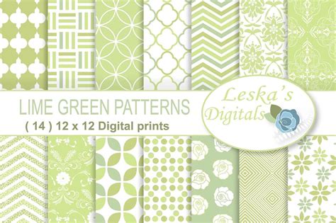 Lime Green Digital Paper Patterns By Leska's Digitals | TheHungryJPEG