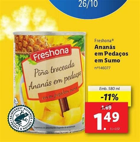 Promo O Freshona Anan S Em Peda Os Em Sumo Emb Ml Em Lidl