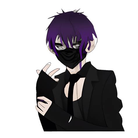 Purple Haired Boy in Black Mask and Suit · Creative Fabrica