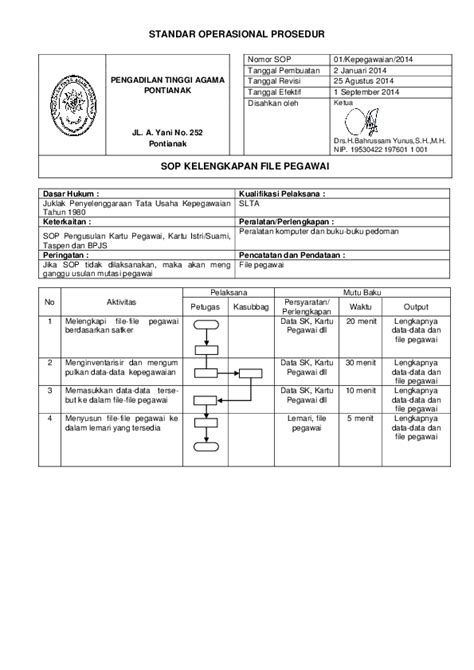 Pdf Standar Operasional Prosedur Sop Kelengkapan File Pegawai Dewi