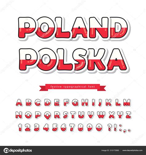 Poland Cartoon Font Polish National Flag Colors Paper Cutout Glossy Abc Letters And Numbers