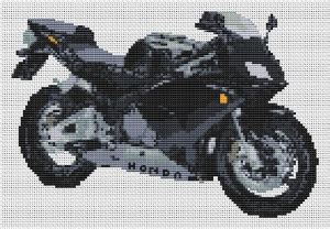 Honda Cbr Black Motorcycle Cross Stitch Kit And Chart Stitchtastic