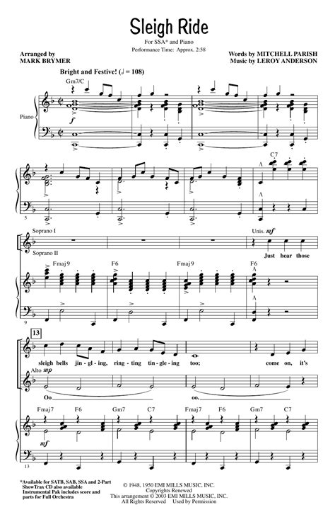 Sleigh Ride Arr Mark Brymer By Leroy Anderson Sheet Music For Ssa Choir At Sheet Music Direct