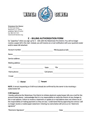 Fillable Online Watertownfiredistrict E BILLING AUTHORIZATION BFORMb