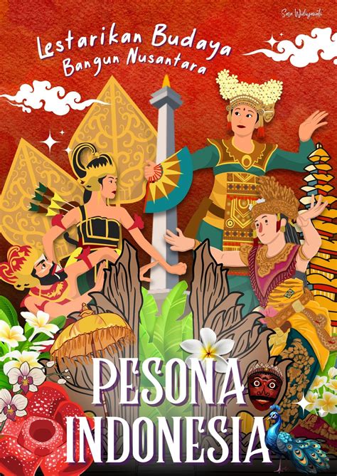 Pesona Indonesia Di Peta Bergambar Desain Pamflet Seni Tradisional