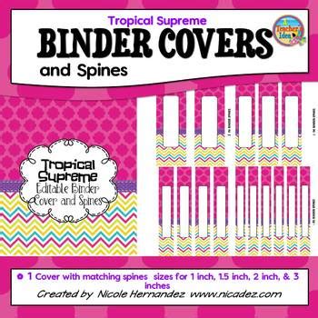 Editable Binder Covers And Spines Stylish Tropical Supreme Tpt