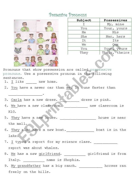 Free Printable Possessive Pronoun Worksheets