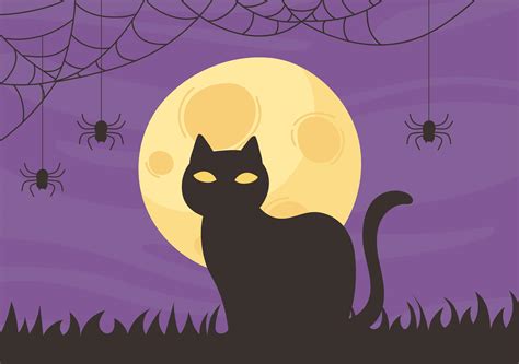 Buon Halloween Gatto Nero Notte Luna Pipistrello Dolcetto O Scherzetto