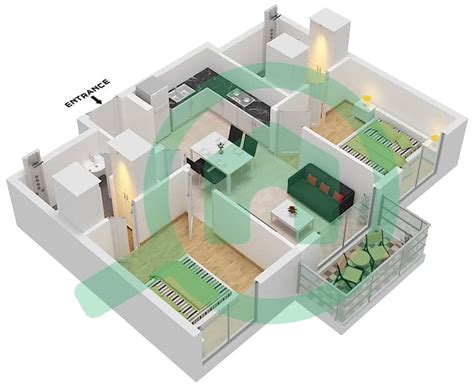 Floor Plans For Type A 2 Bedroom Apartments In The Nook Bayut Dubai