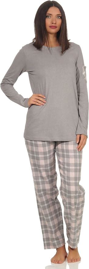 Damen Flanell Pyjama Schlafanzug Top Single Jersey Hose Flanell