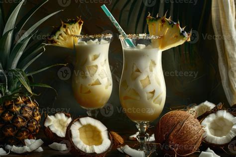 Ai Generated Tropical Pina Colada Cocktail Or Mocktail With Rum Coconut And Pineapple 42367212