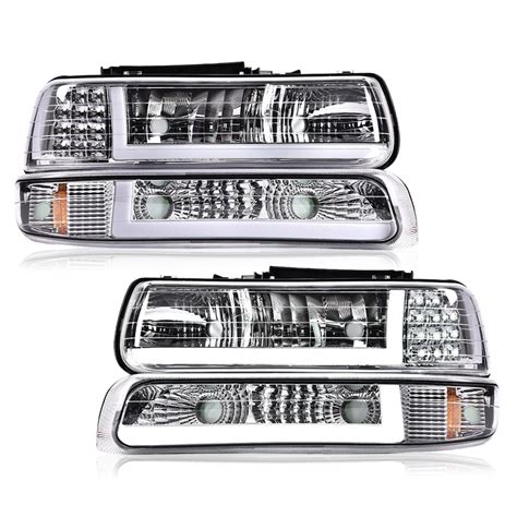 Pit Led Drl Chrome Headlights Fit For Chevy Silverado