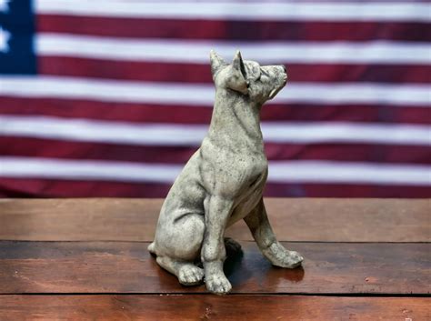 Sitting Pinscher Dog Figure Stone Pinscher Memorial Sculpture Painted