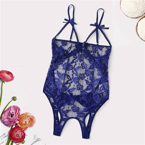 Munlar Sheer Womens Lingerie Crotchless Floral Lace Teddy Bodysuit