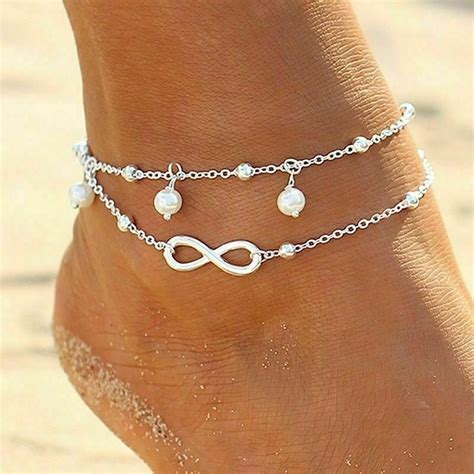 Women Double Ankle Bracelet Plated Silver Anklet Jewelry Girls Beach